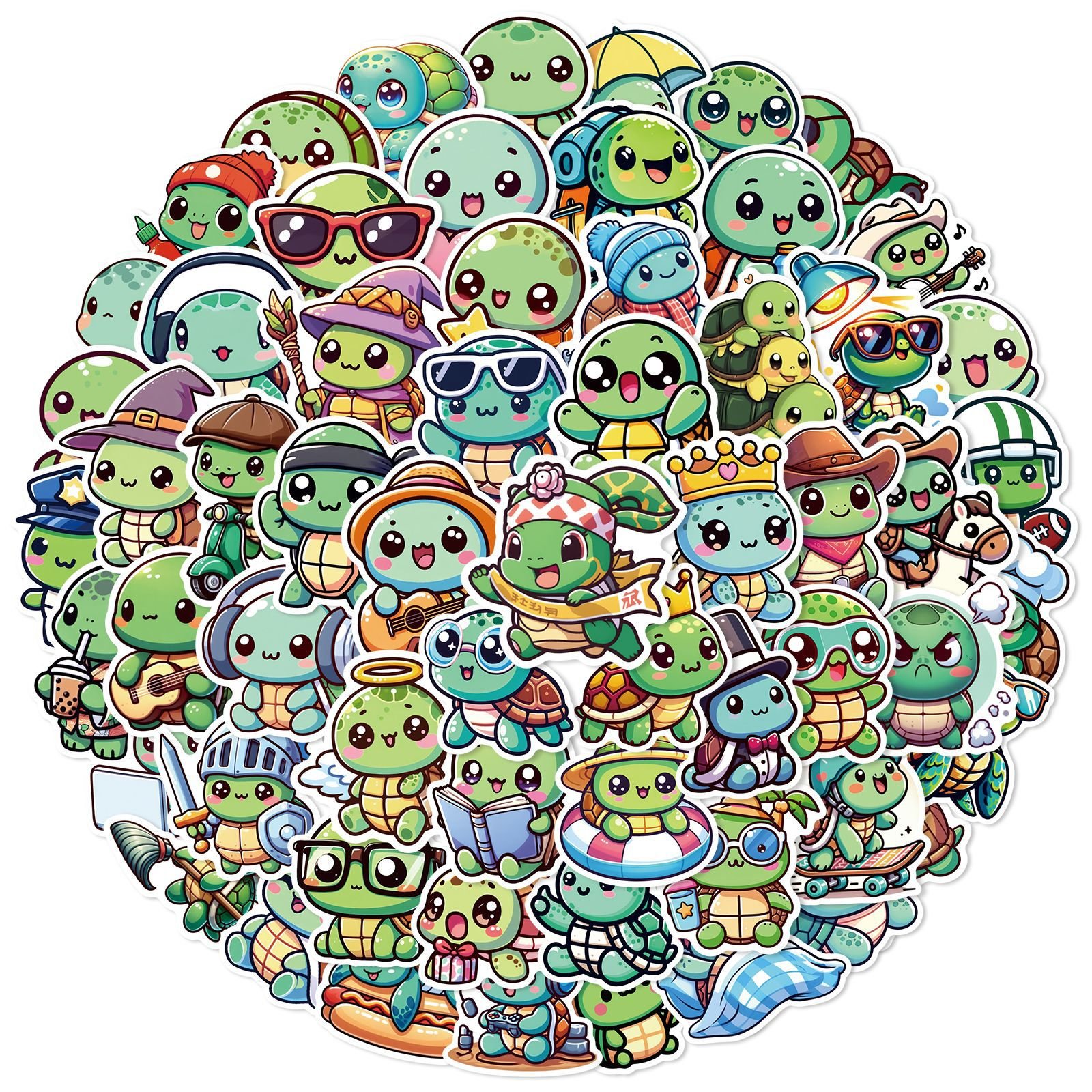 60Pcs Kawaii Cartoon Turtle Graffiti Stickers For Kids Home Wall Refrigerator Decor Green Sea Turtle Sticker