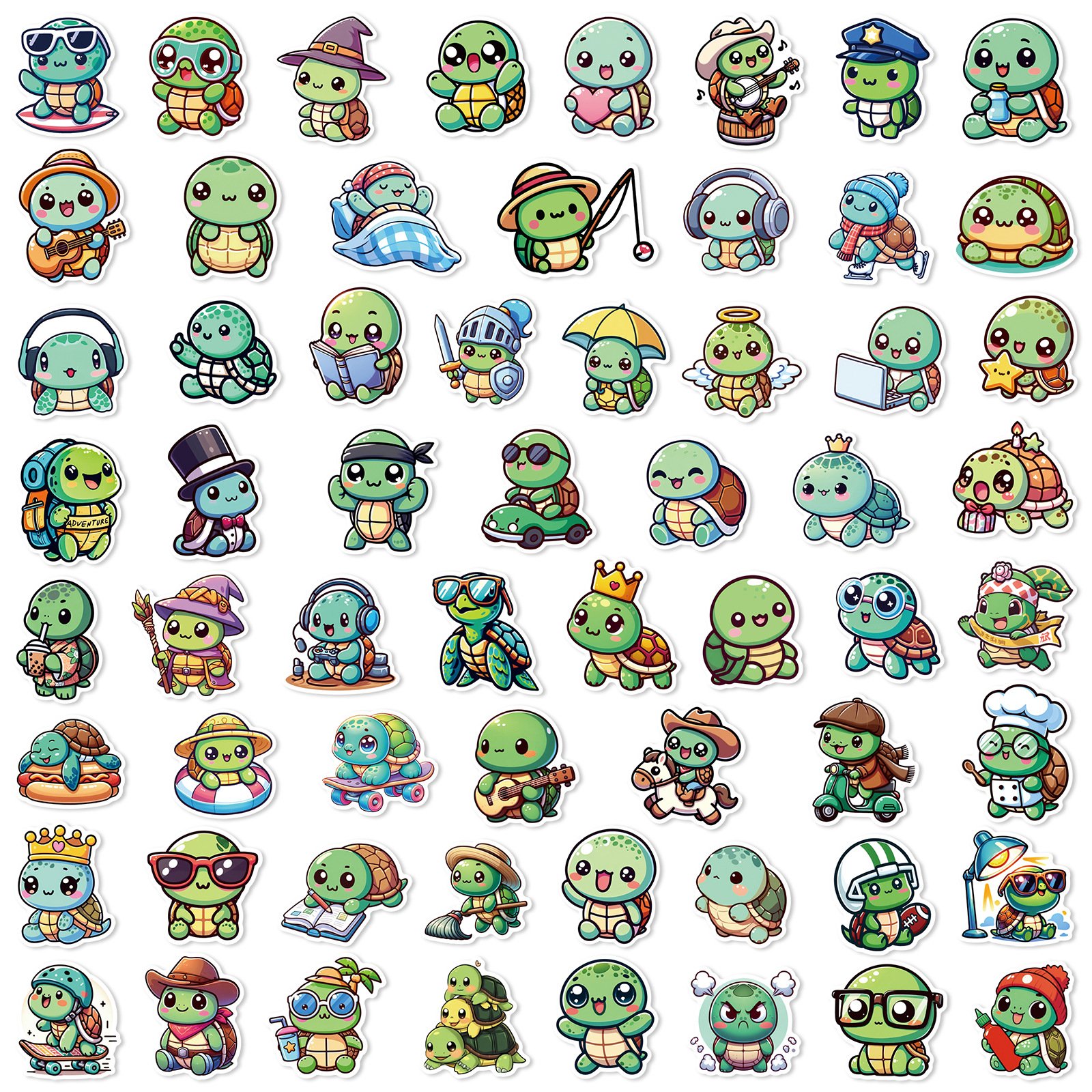 60Pcs Kawaii Cartoon Turtle Graffiti Stickers For Kids Home Wall Refrigerator Decor Green Sea Turtle Sticker