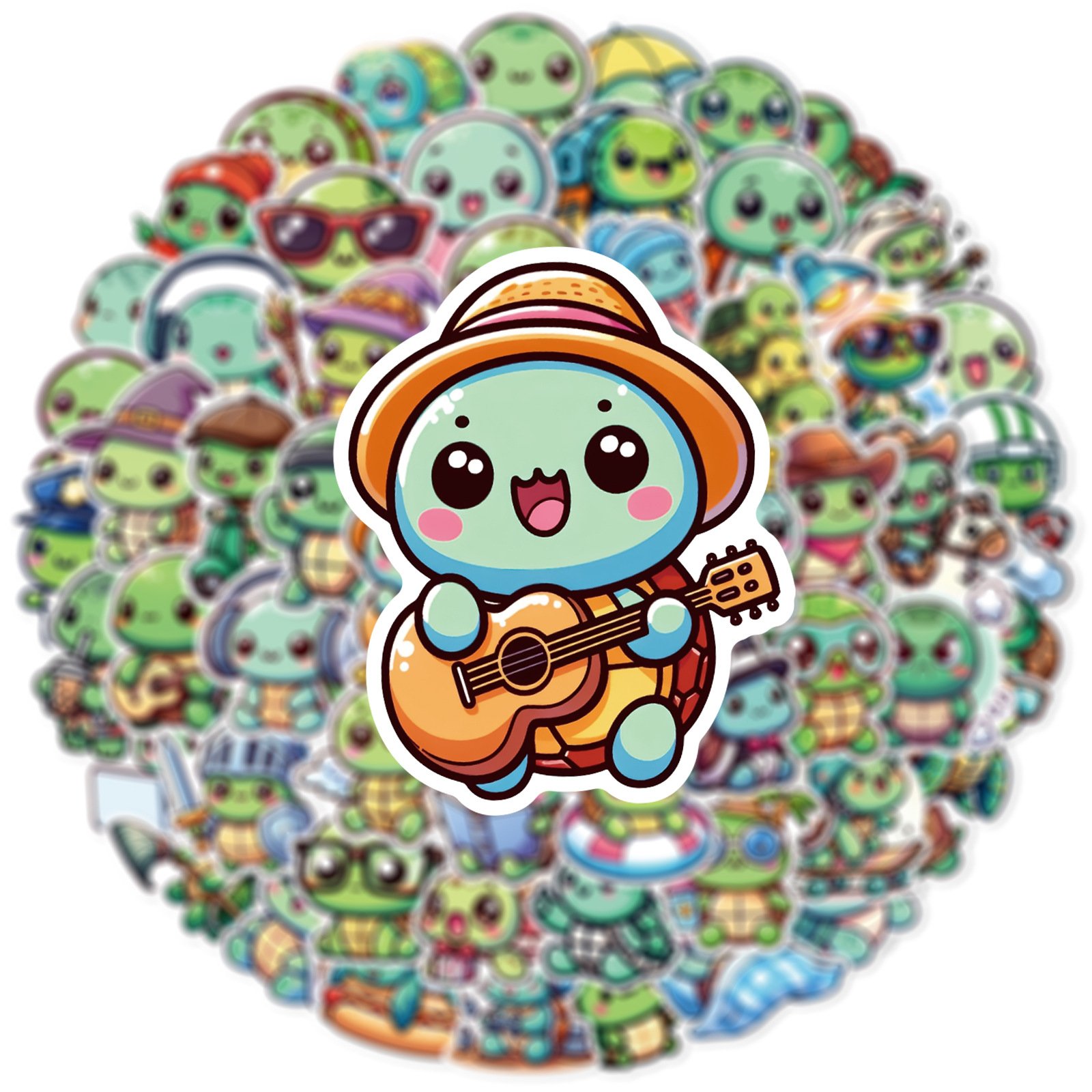 60Pcs Kawaii Cartoon Turtle Graffiti Stickers For Kids Home Wall Refrigerator Decor Green Sea Turtle Sticker