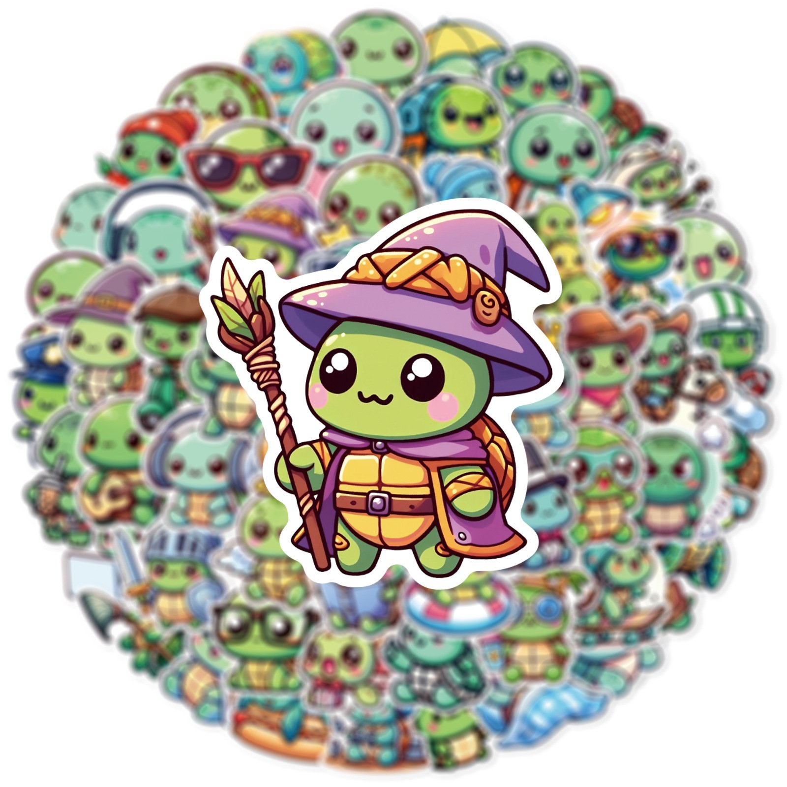 60Pcs Kawaii Cartoon Turtle Graffiti Stickers For Kids Home Wall Refrigerator Decor Green Sea Turtle Sticker