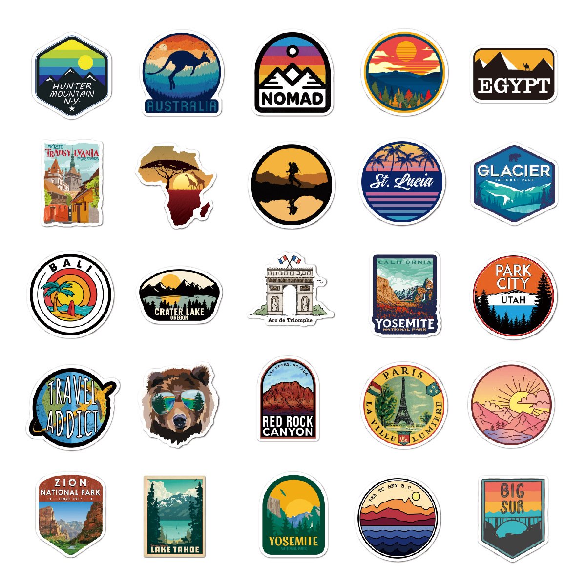50pcs Outdoor sticker Travel Landmark Adventure sticker Graffiti Waterproof travel trolley suitcase cartoon sticker