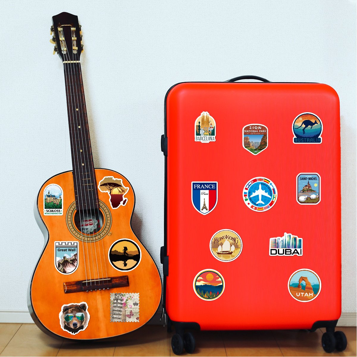 50pcs Outdoor sticker Travel Landmark Adventure sticker Graffiti Waterproof travel trolley suitcase cartoon sticker