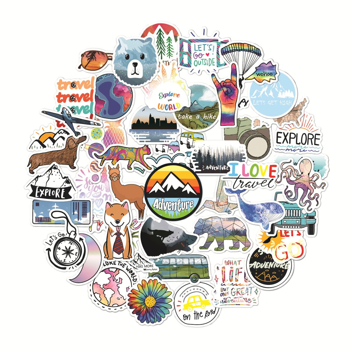 50pcs Outdoor sticker Travel Landmark Adventure sticker Graffiti Waterproof travel trolley suitcase cartoon sticker