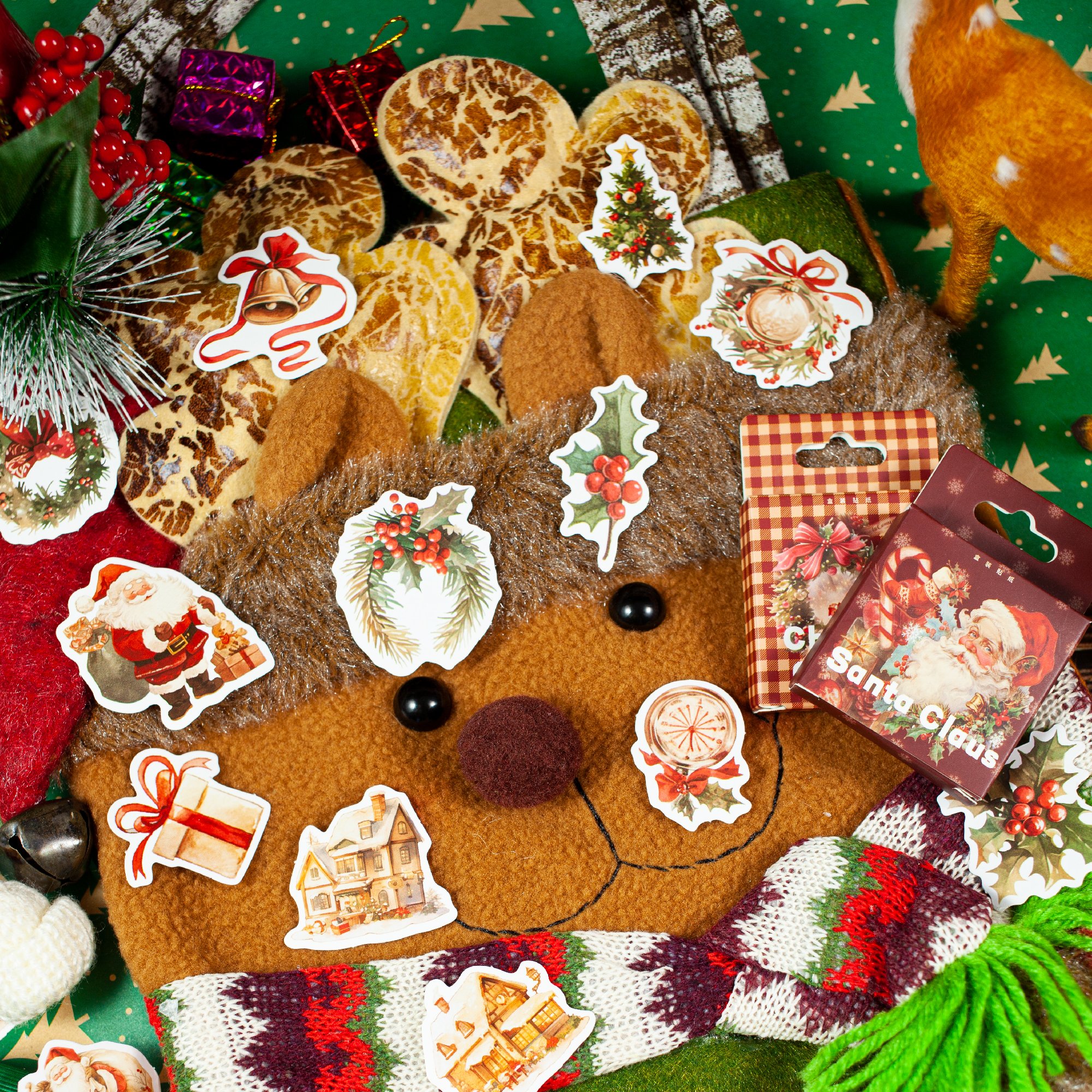 Christmas Series Cute Cartoon Vinyl Sticker Pack Hand Account Decoration Collage Material Stationery Scrapbooking Journal Laptop