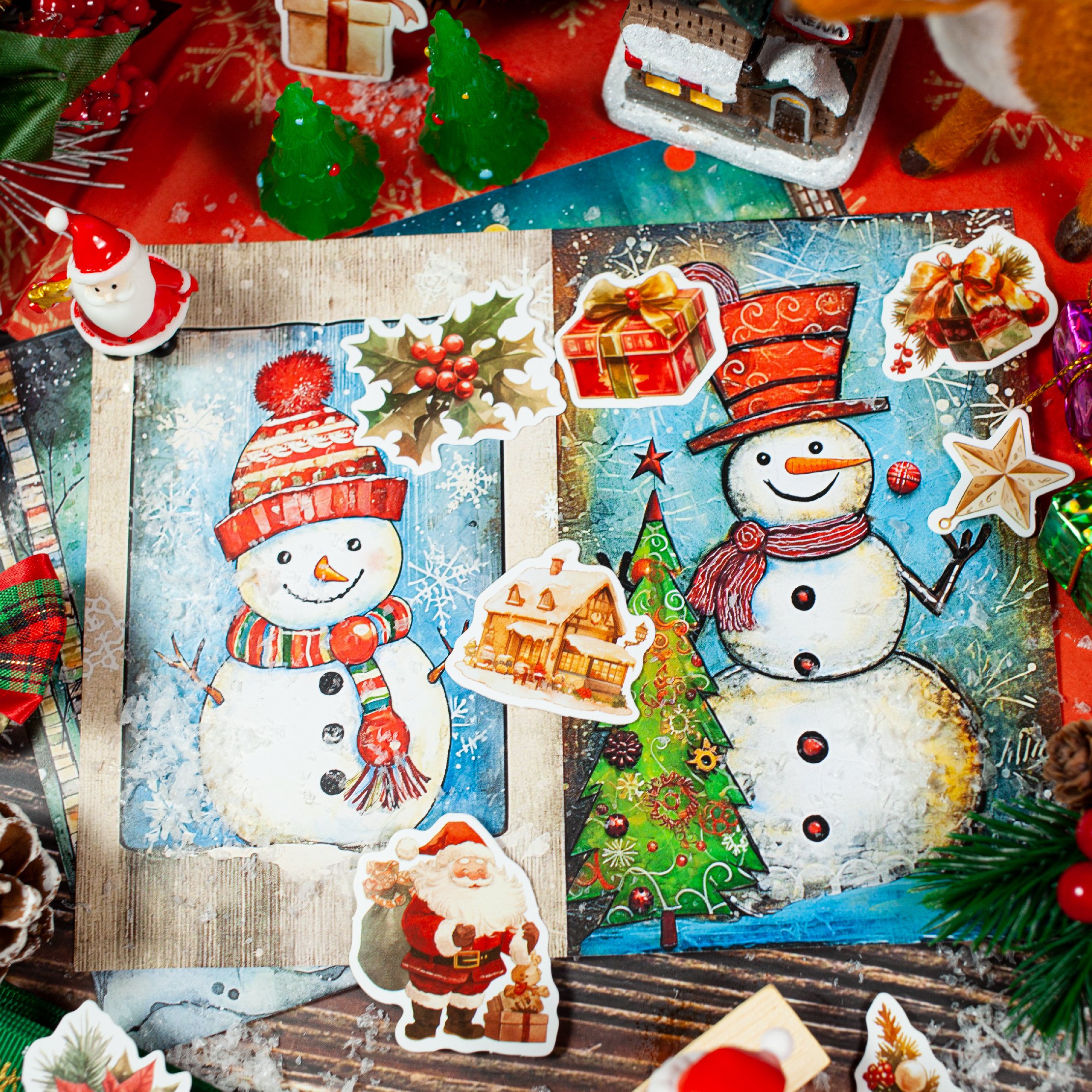 Christmas Series Cute Cartoon Vinyl Sticker Pack Hand Account Decoration Collage Material Stationery Scrapbooking Journal Laptop