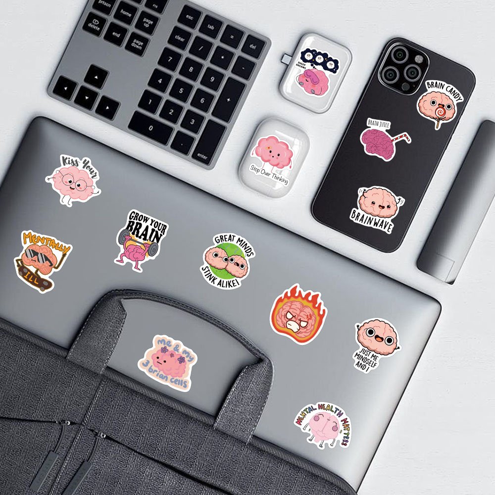 50pcs Funny Cartoon Brain Graffiti Sticker Diy Fridge Skateboard Laptop Motorcycle Diary Gift Waterproof Kid Toys Stickers