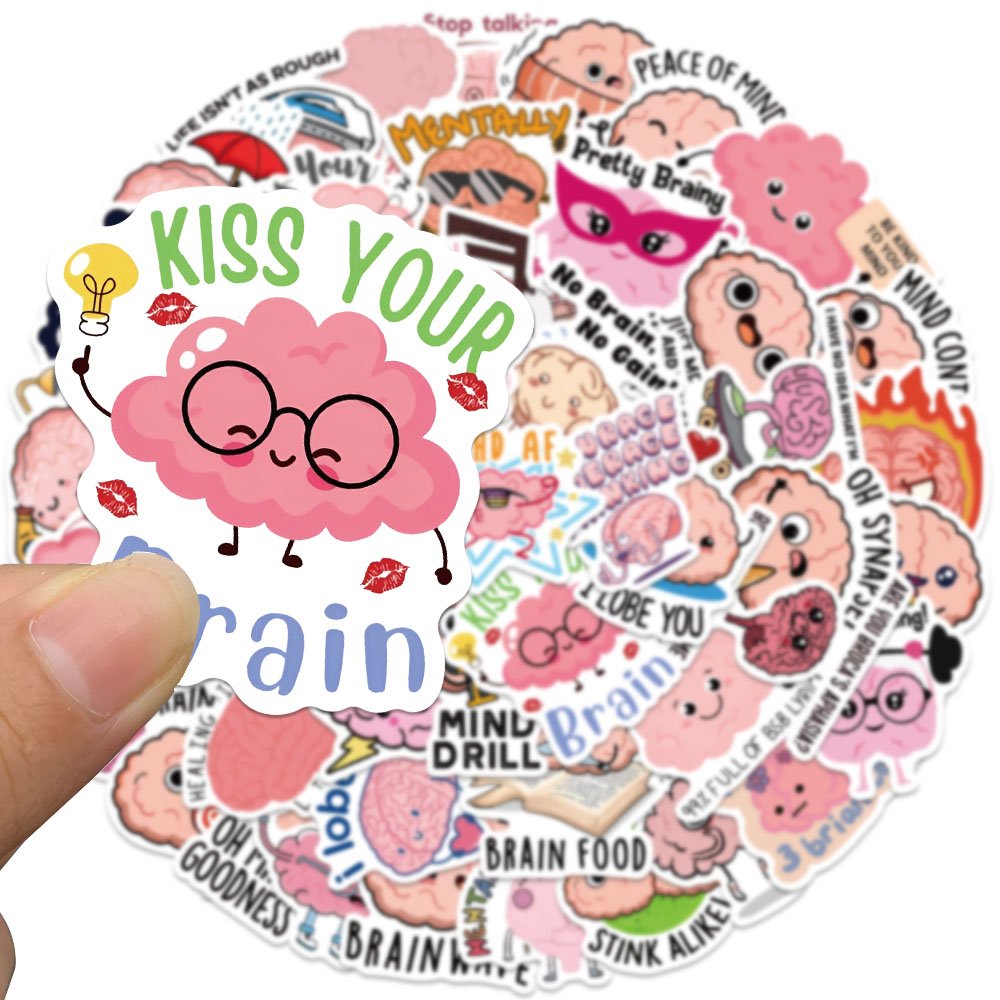 50pcs Funny Cartoon Brain Graffiti Sticker Diy Fridge Skateboard Laptop Motorcycle Diary Gift Waterproof Kid Toys Stickers