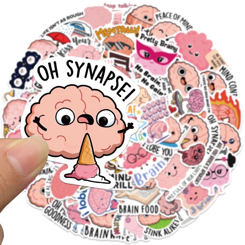 50pcs Funny Cartoon Brain Graffiti Sticker Diy Fridge Skateboard Laptop Motorcycle Diary Gift Waterproof Kid Toys Stickers