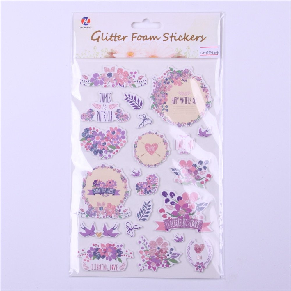 Factory Supply Eco-friendly self-adhesive kids cartoon 3D EVA Foam Sticker Handmade 3D paper sticker