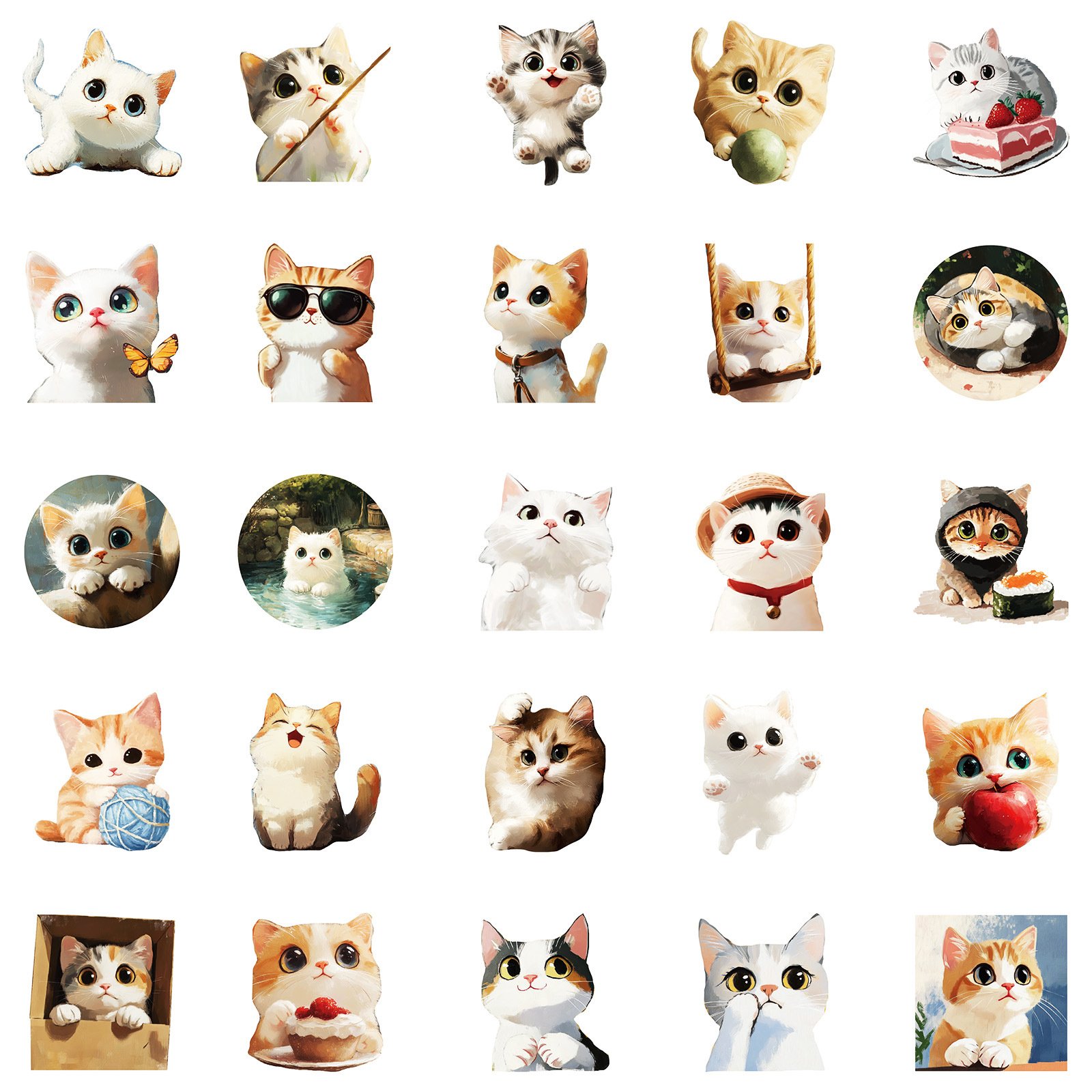 50PCS Oil painting cute pet cat cartoon kitten sticker
