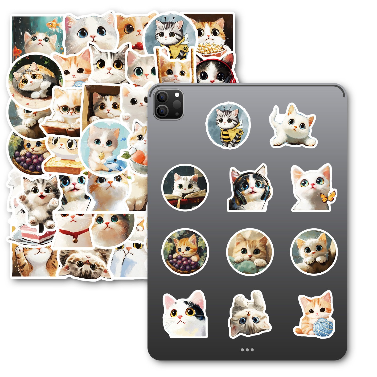 50PCS Oil painting cute pet cat cartoon kitten sticker