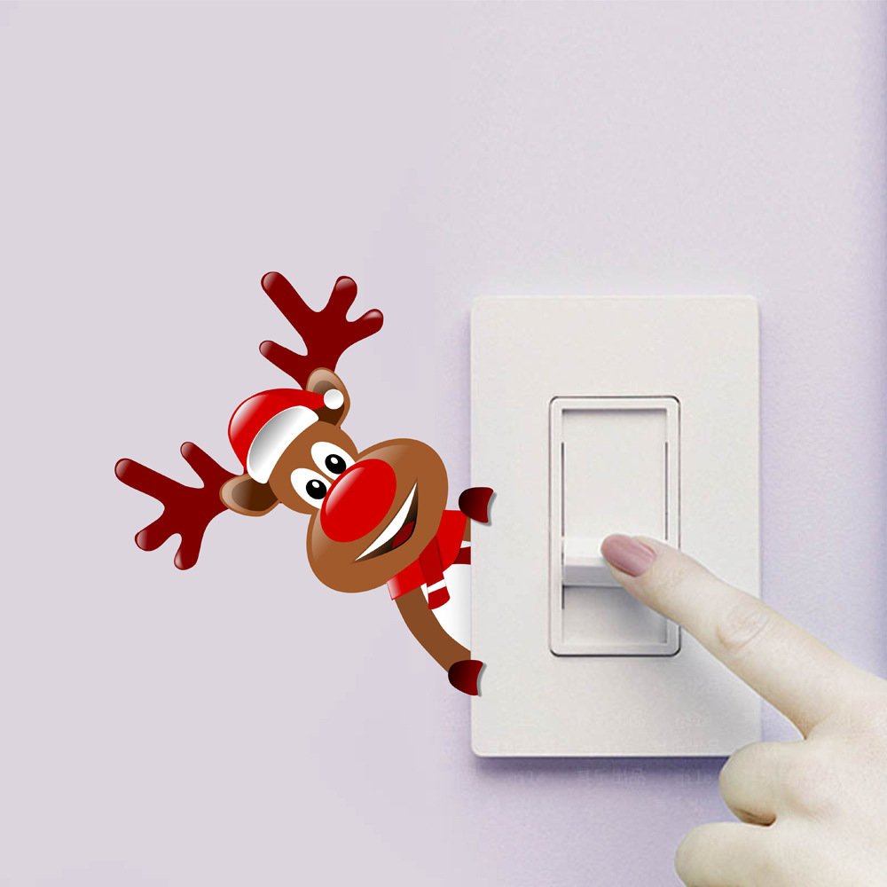 Cartoon Animals 3D Wallpaper Stick-On Cute Calf Elephant Cat Panda Deer Switch Sticker Creative Removable Wall Decal Bedroom