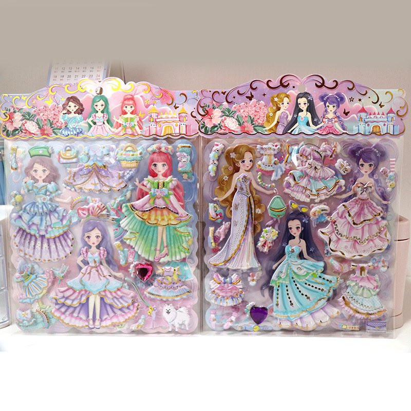 Wholesale Kids Cartoon EVA Sticker Set Cute Girl Dress up Puffy Sticker Custom Japan Doll Dress Bubble Sticker