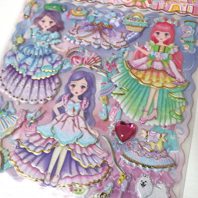 Wholesale Kids Cartoon EVA Sticker Set Cute Girl Dress up Puffy Sticker Custom Japan Doll Dress Bubble Sticker
