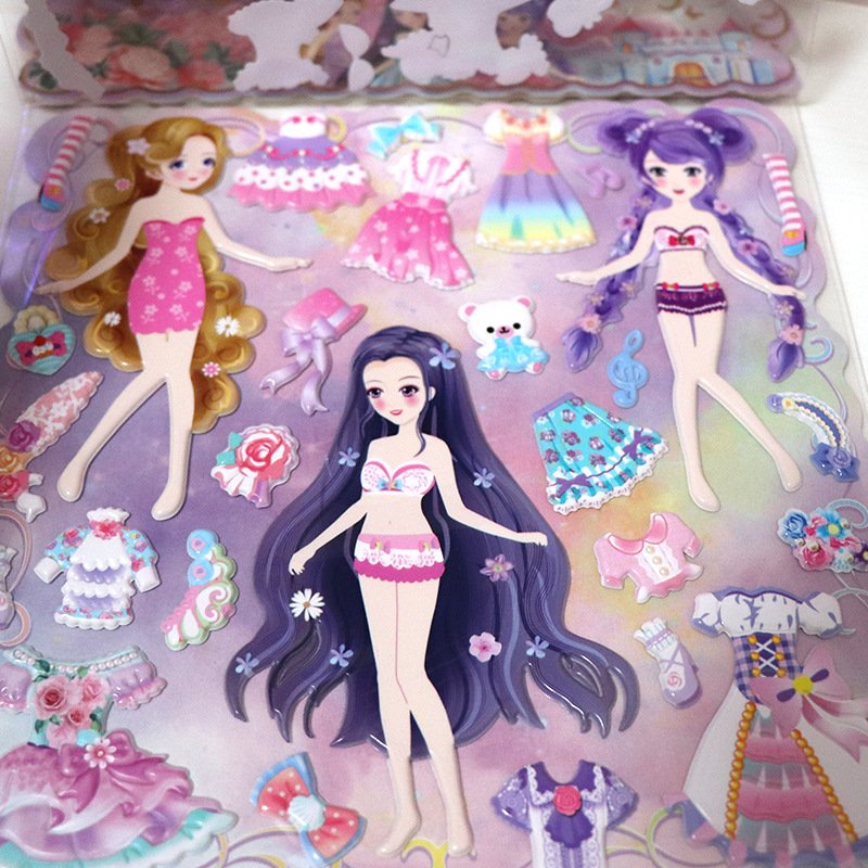 Wholesale Kids Cartoon EVA Sticker Set Cute Girl Dress up Puffy Sticker Custom Japan Doll Dress Bubble Sticker