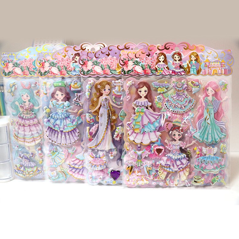Wholesale Kids Cartoon EVA Sticker Set Cute Girl Dress up Puffy Sticker Custom Japan Doll Dress Bubble Sticker