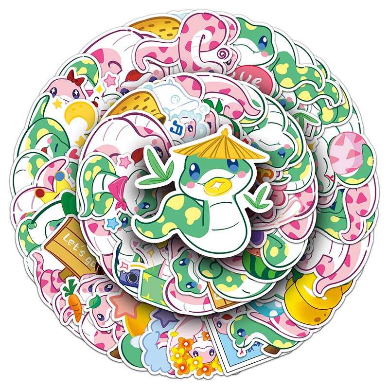 50Pcs High Quality Vinyl Waterproof Cartoon Animal Sticker Decorations Kawaii Original Baby Snake Sticker