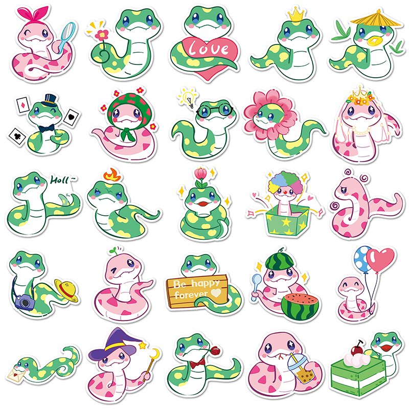 50Pcs High Quality Vinyl Waterproof Cartoon Animal Sticker Decorations Kawaii Original Baby Snake Sticker