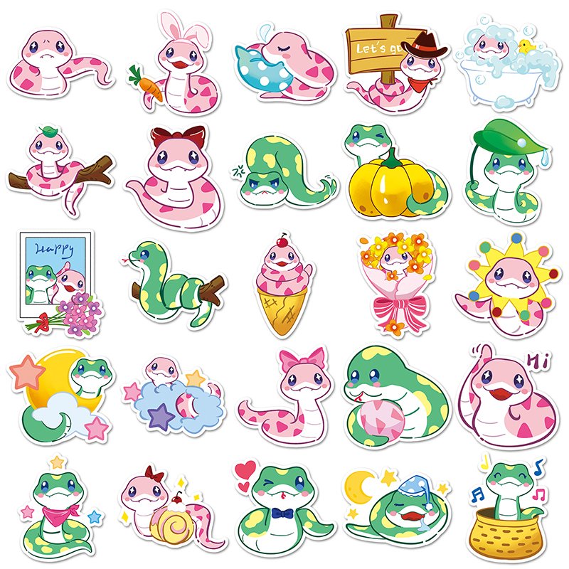 50Pcs High Quality Vinyl Waterproof Cartoon Animal Sticker Decorations Kawaii Original Baby Snake Sticker