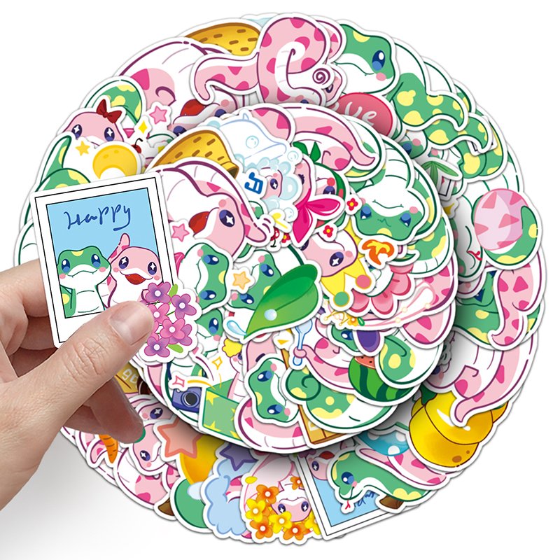 50Pcs High Quality Vinyl Waterproof Cartoon Animal Sticker Decorations Kawaii Original Baby Snake Sticker
