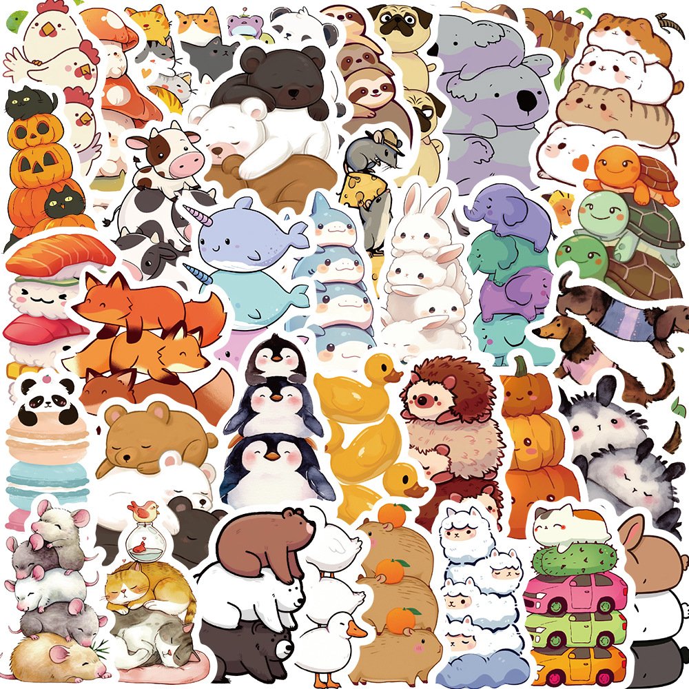 60Pcs Cartoon Animal Stackers Cute Graffiti Stickers For Refrigerator Decor Animals Family Jenga Sticker