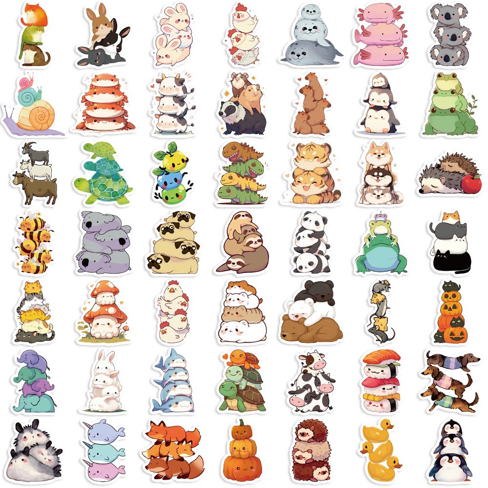 60Pcs Cartoon Animal Stackers Cute Graffiti Stickers For Refrigerator Decor Animals Family Jenga Sticker