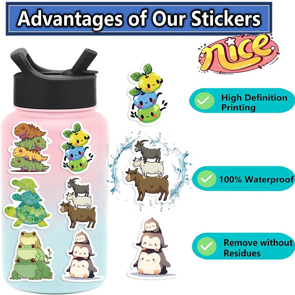 60Pcs Cartoon Animal Stackers Cute Graffiti Stickers For Refrigerator Decor Animals Family Jenga Sticker