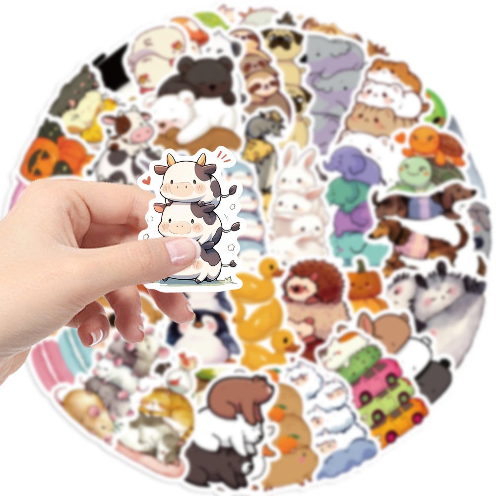60Pcs Cartoon Animal Stackers Cute Graffiti Stickers For Refrigerator Decor Animals Family Jenga Sticker