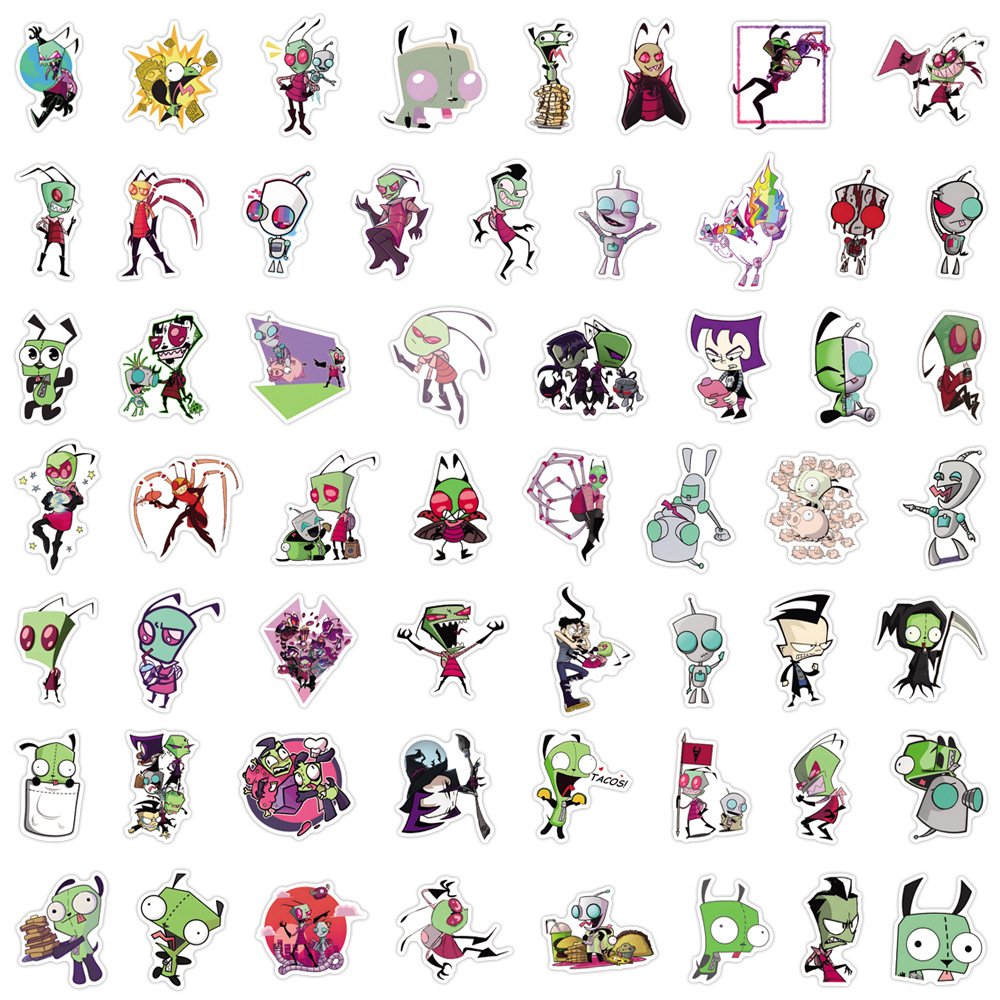 55Pcs Classic Cartoon Invader Zim Graffiti Stickers For Laptop Bottle Decor Aliens Children TV Show Sticker