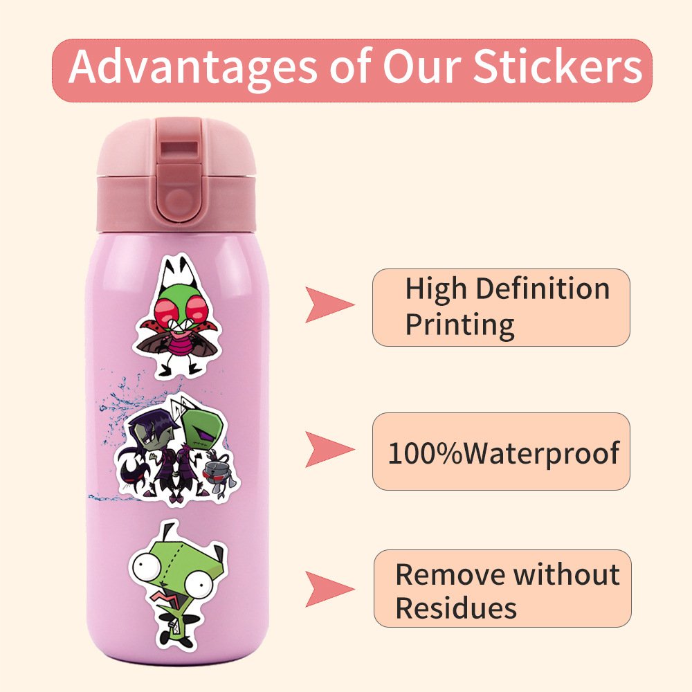 55Pcs Classic Cartoon Invader Zim Graffiti Stickers For Laptop Bottle Decor Aliens Children TV Show Sticker