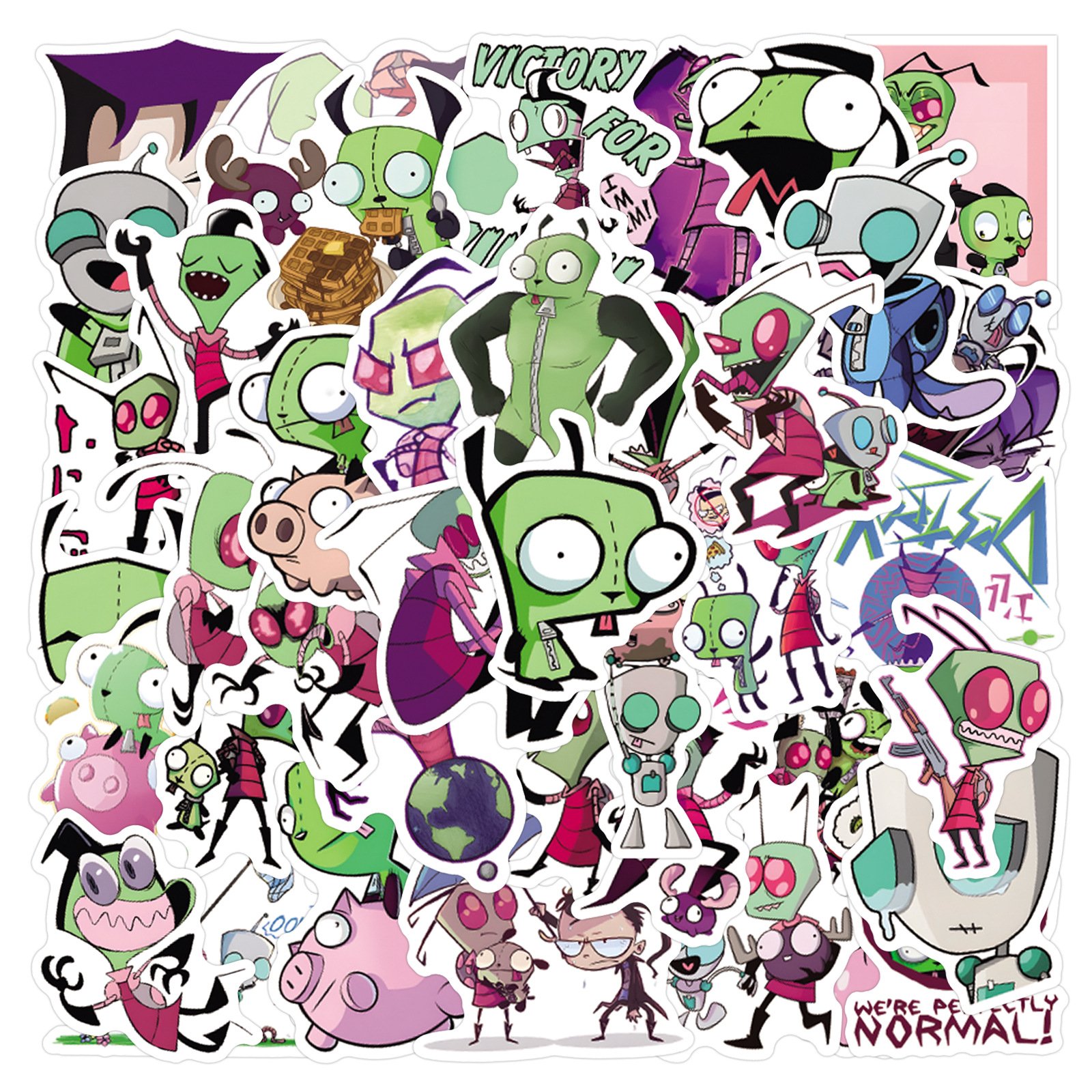 55Pcs Classic Cartoon Invader Zim Graffiti Stickers For Laptop Bottle Decor Aliens Children TV Show Sticker