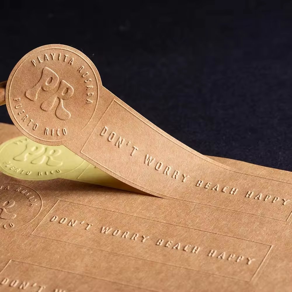 Custom 3D Embossed Sticker Label Matte Texture Paper Self-Adhesive Stickers Plain Raised Package Sticker