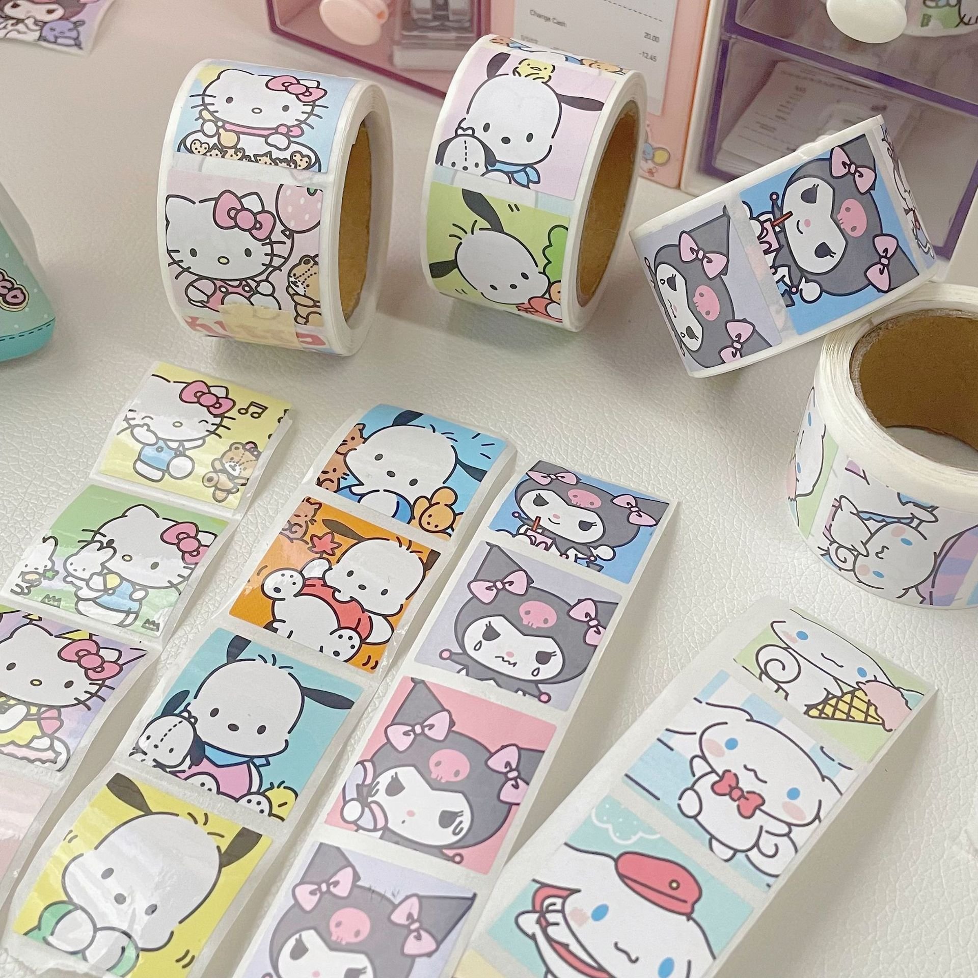 Customized style kawaii style cartoon character kurumi die cut craft decorative stickers roll 50 sheets per roll