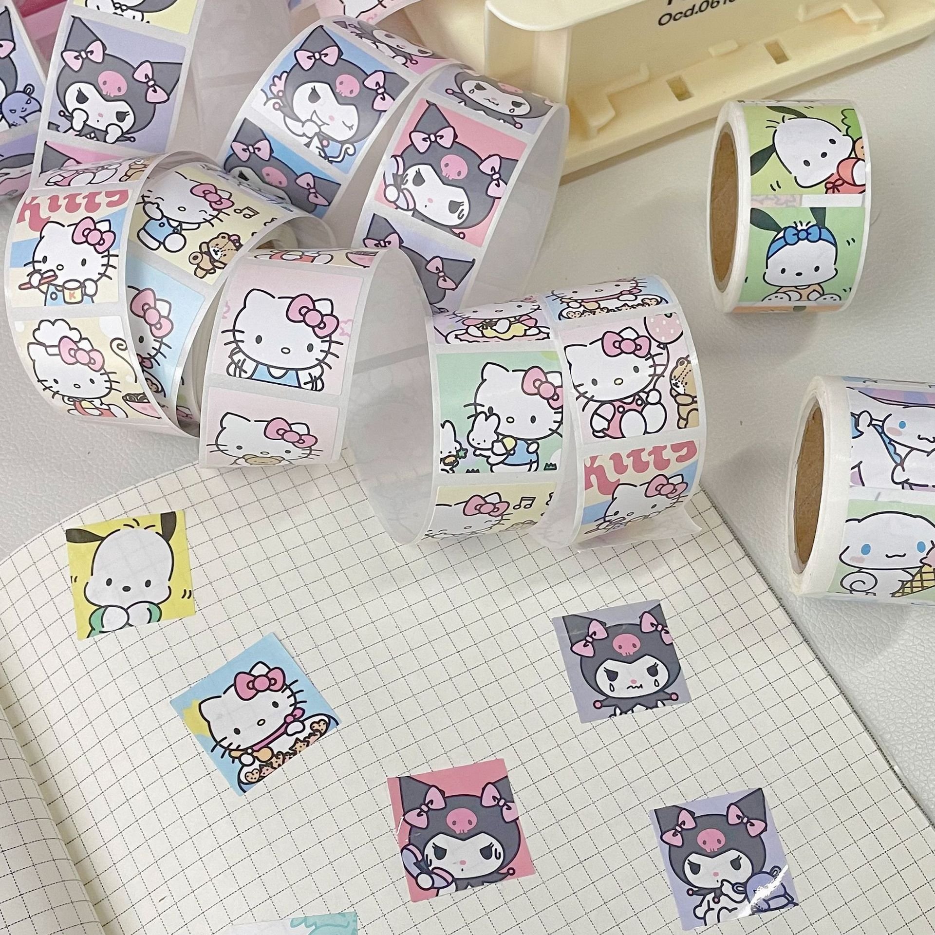 Customized style kawaii style cartoon character kurumi die cut craft decorative stickers roll 50 sheets per roll