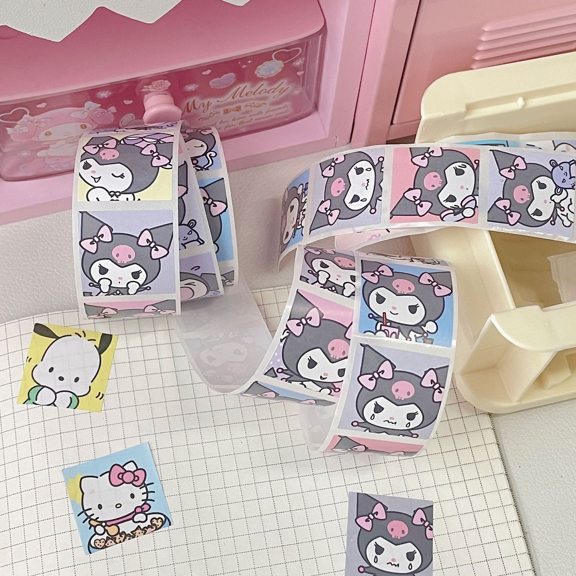 Customized style kawaii style cartoon character kurumi die cut craft decorative stickers roll 50 sheets per roll