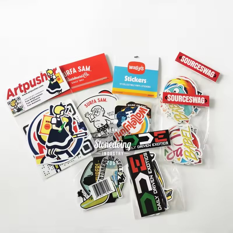 Promotional Company Brand Name Waterproof Custom Logo Die Cut Sticker Cartoon PVC Vinyl Sticker Pack with Header Card