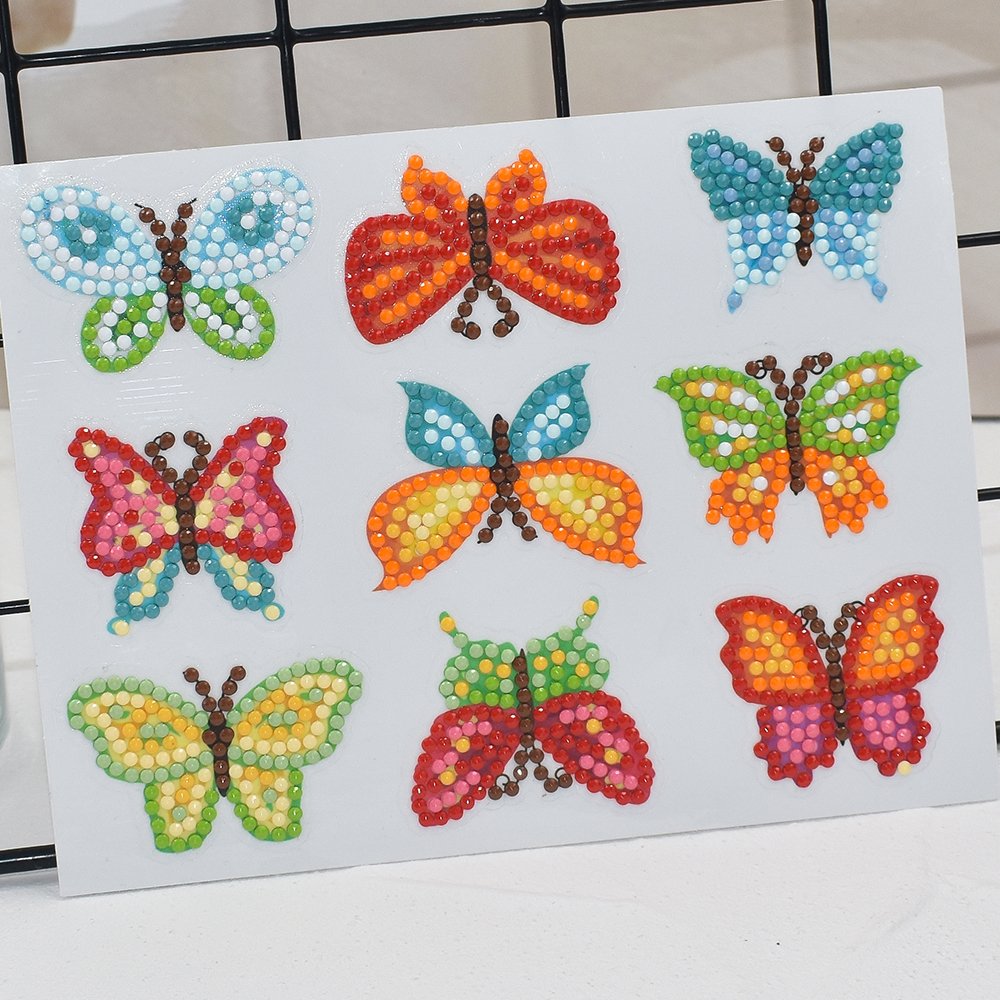 Cartoon Butterfly Diamond Painting Sticker Set, Children's Diamond Dot Art Painting DIY Diamond Painting