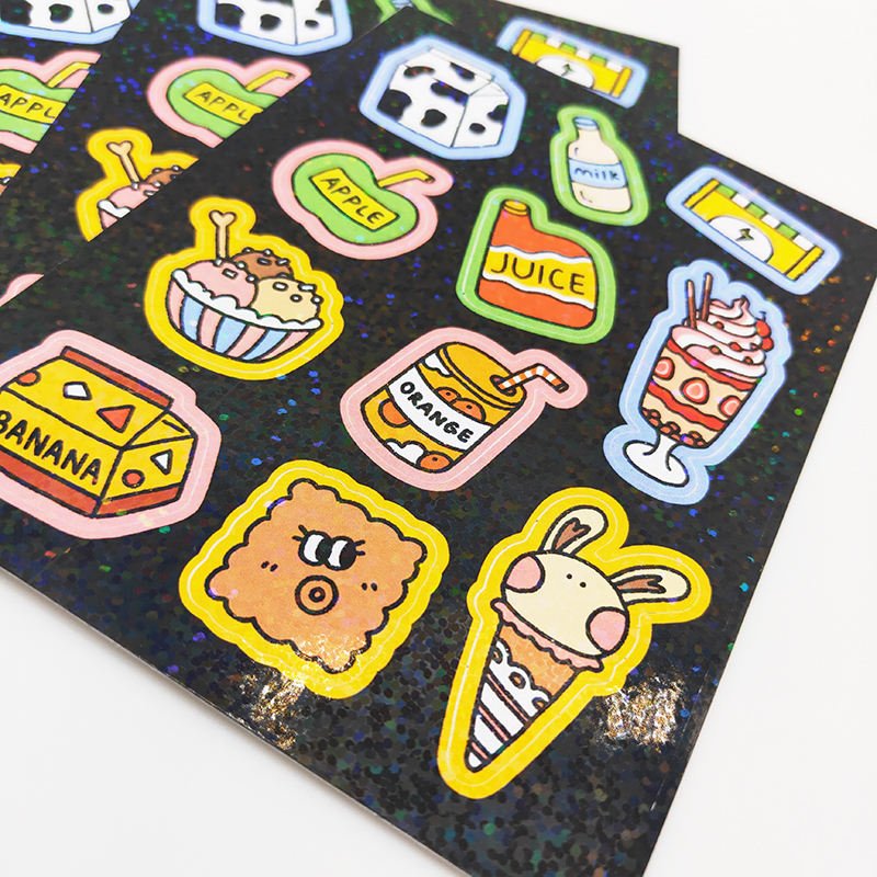 custom cartoon deco stickers scrapbook kiss cut gold foil pvc waterproof vinyl kids sticker sheet