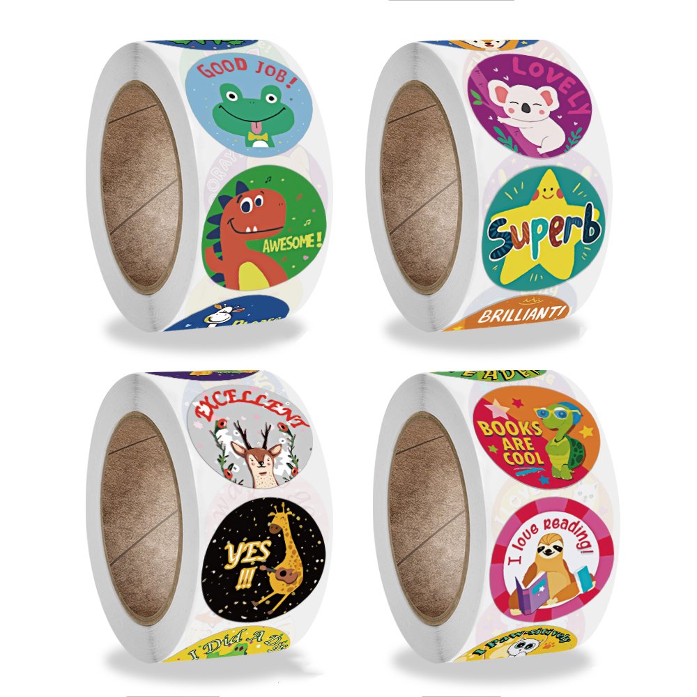 2024 New DW 500 round one inch rewards animal motivational teacher kids cartoon pet stationery sticker