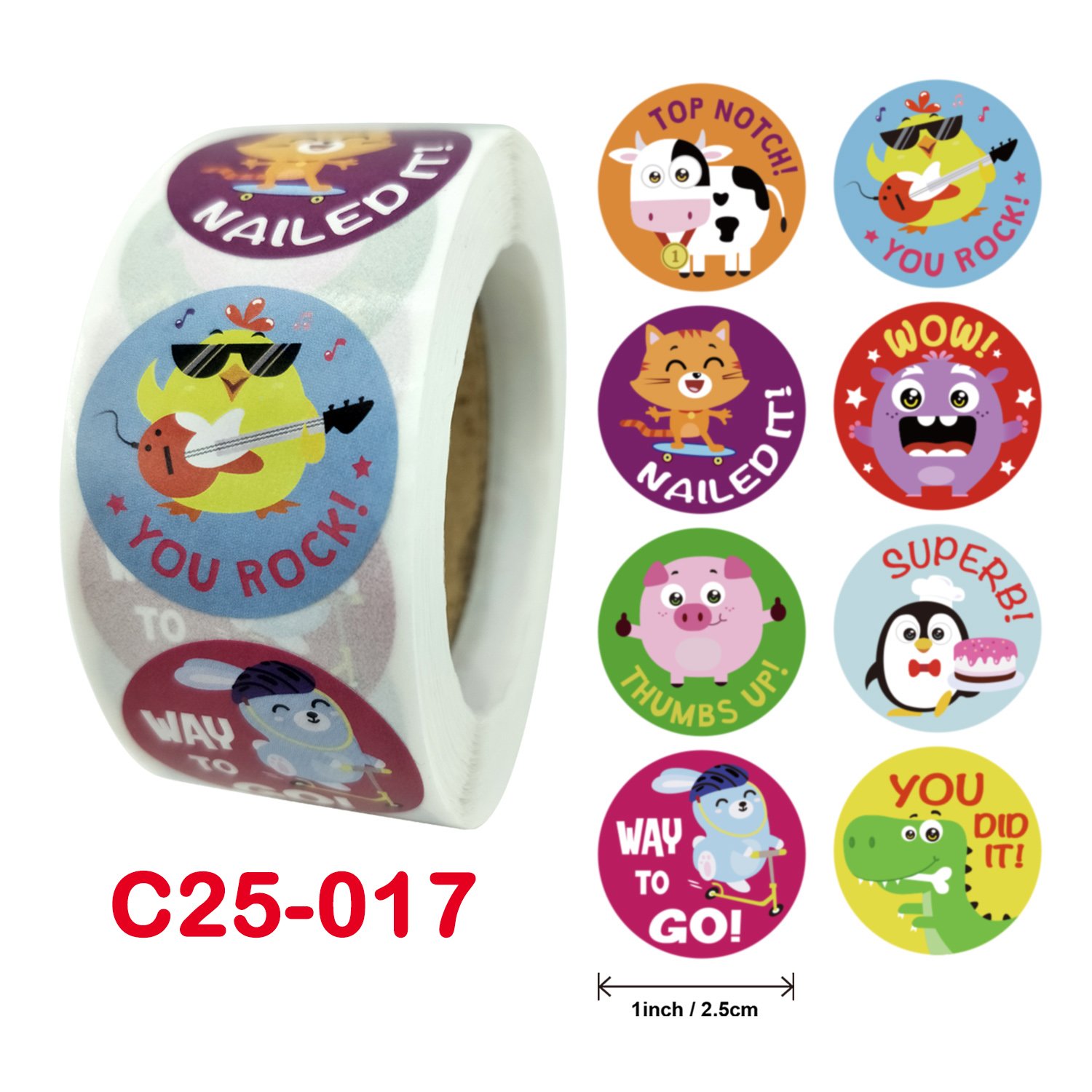 2024 New DW 500 round one inch rewards animal motivational teacher kids cartoon pet stationery sticker