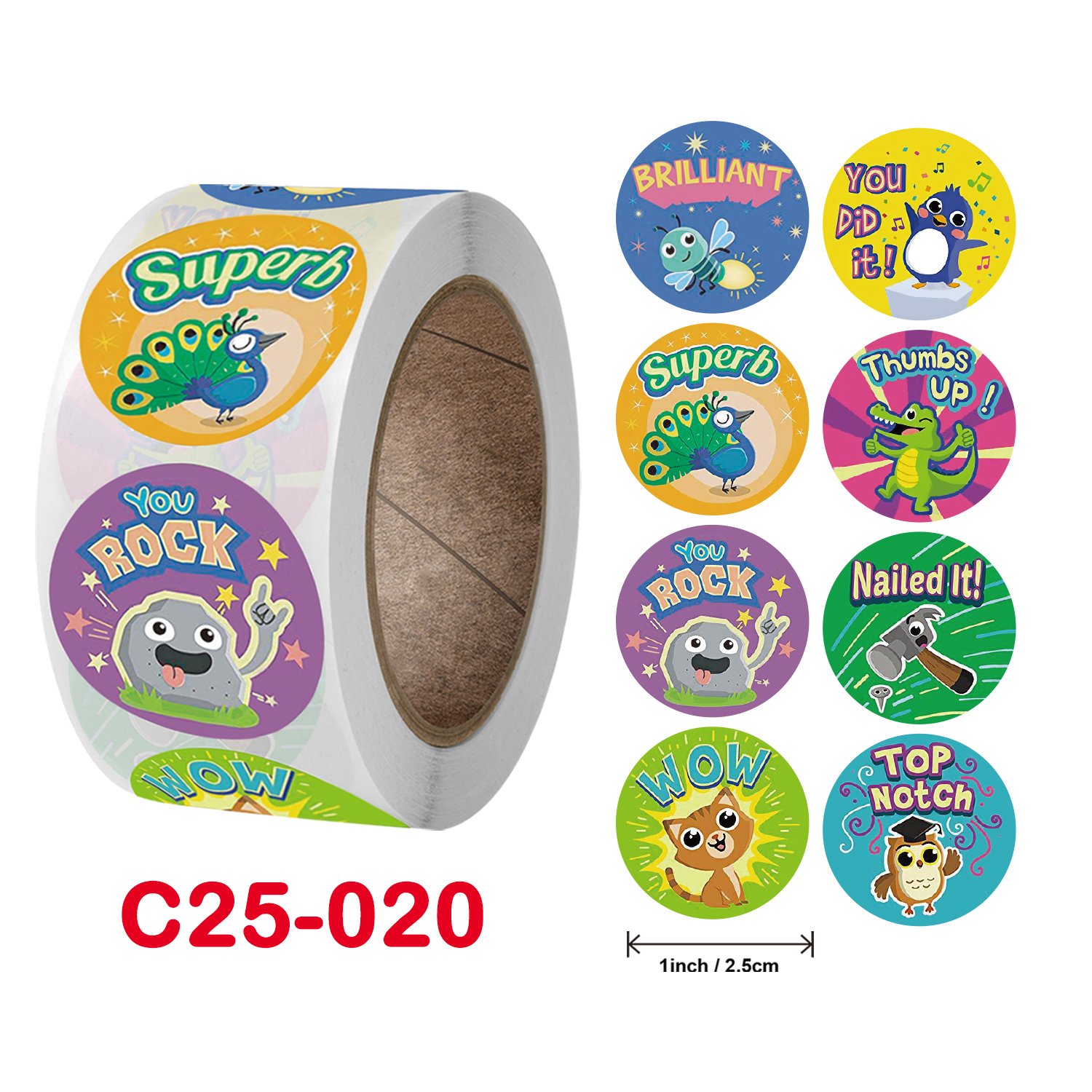 2024 New DW 500 round one inch rewards animal motivational teacher kids cartoon pet stationery sticker