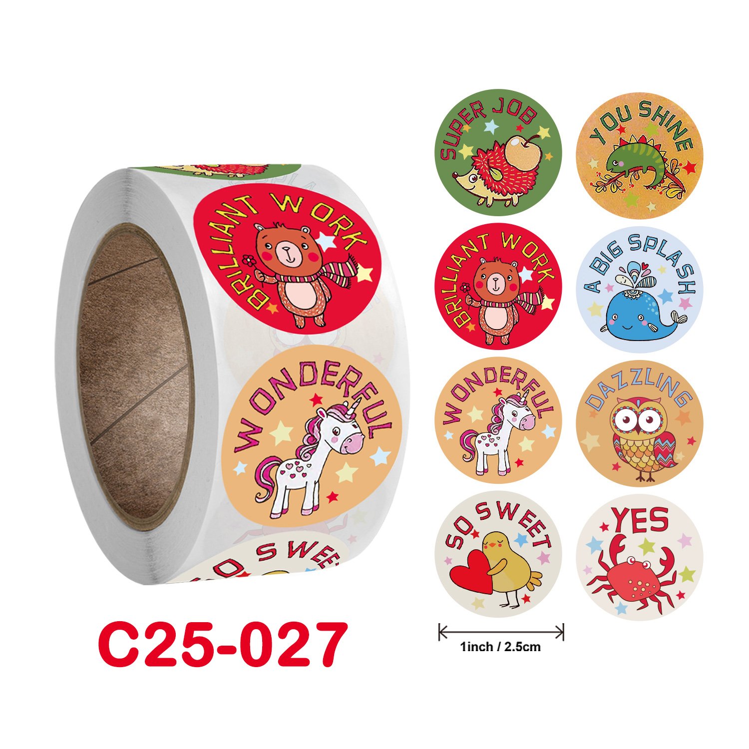2024 New DW 500 round one inch rewards animal motivational teacher kids cartoon pet stationery sticker