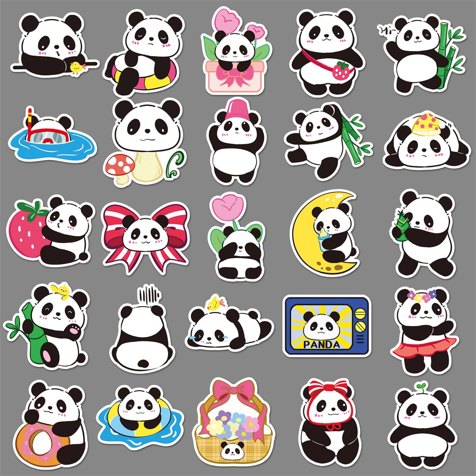 Manufacturers wholesale children cute panda cartoon stickers panda flower decorative cartoon stickers