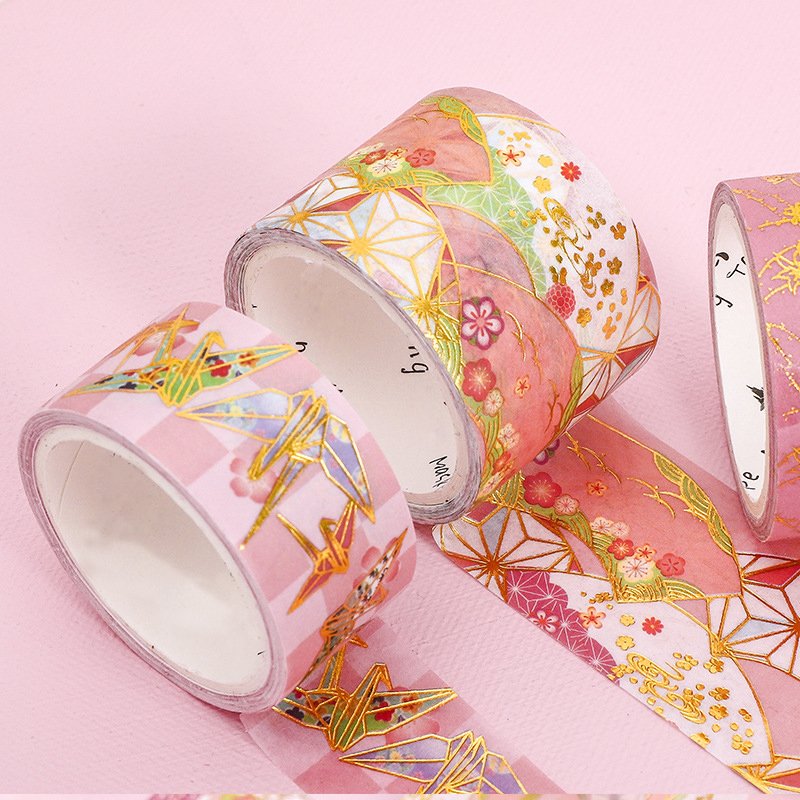 5 pieces per Box Cartoon Gold plated Tape Sticker School New Flash Point Matte Cartoon Washi Tape