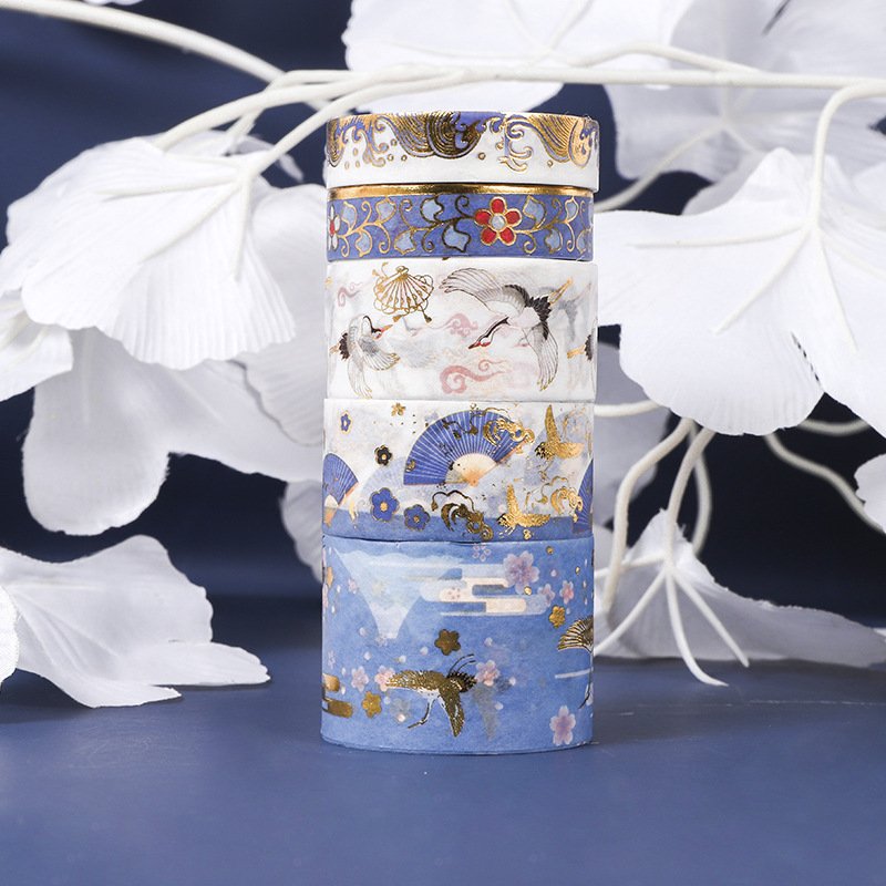 5 pieces per Box Cartoon Gold plated Tape Sticker School New Flash Point Matte Cartoon Washi Tape