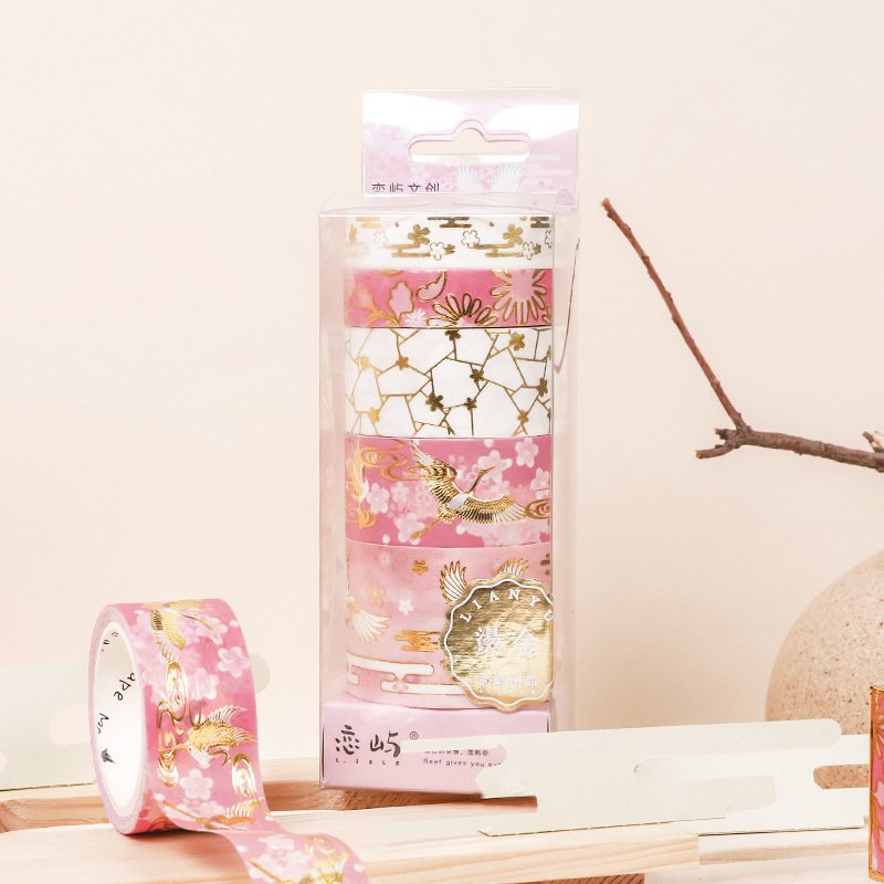 5 pieces per Box Cartoon Gold plated Tape Sticker School New Flash Point Matte Cartoon Washi Tape