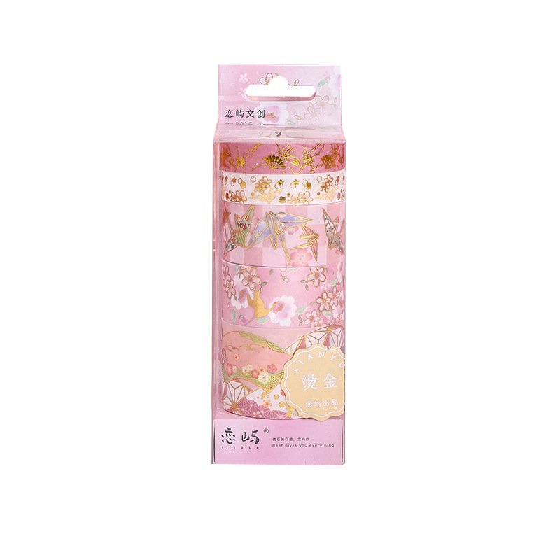 5 pieces per Box Cartoon Gold plated Tape Sticker School New Flash Point Matte Cartoon Washi Tape