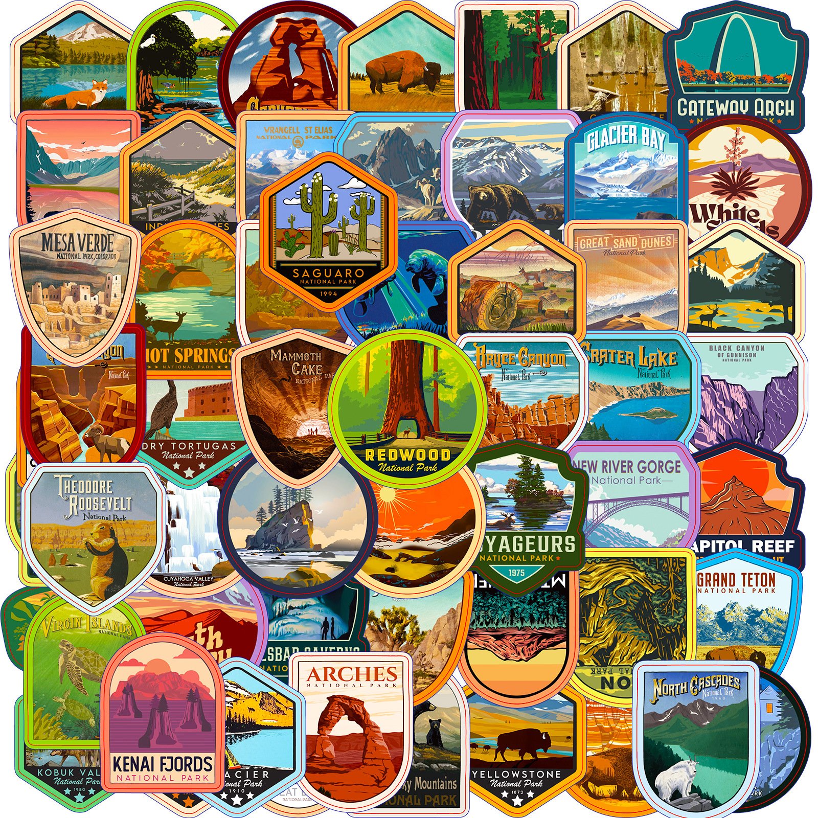 63PCS US National Park Stickers Nature Park Travel Cross Mirror Outdoor Creative Graffiti Stickers