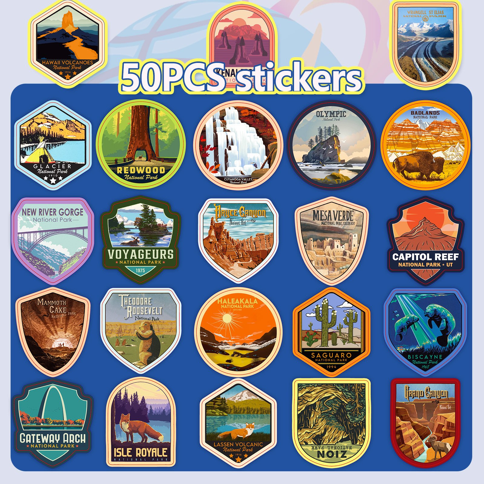 63PCS US National Park Stickers Nature Park Travel Cross Mirror Outdoor Creative Graffiti Stickers