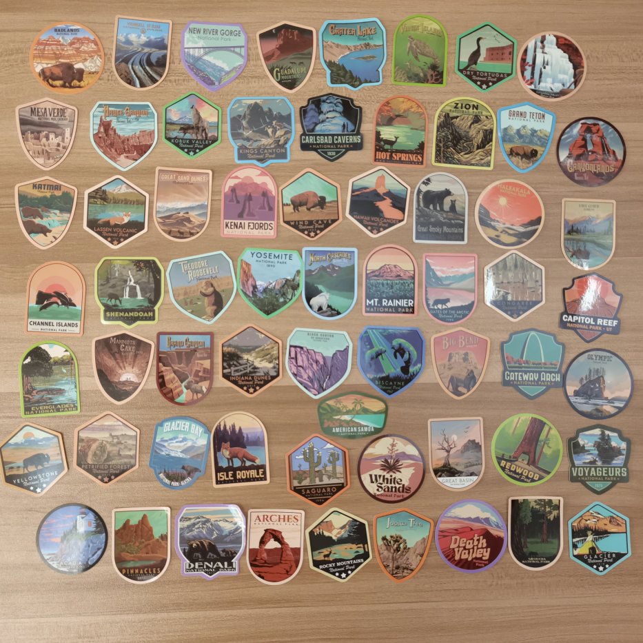 63PCS US National Park Stickers Nature Park Travel Cross Mirror Outdoor Creative Graffiti Stickers